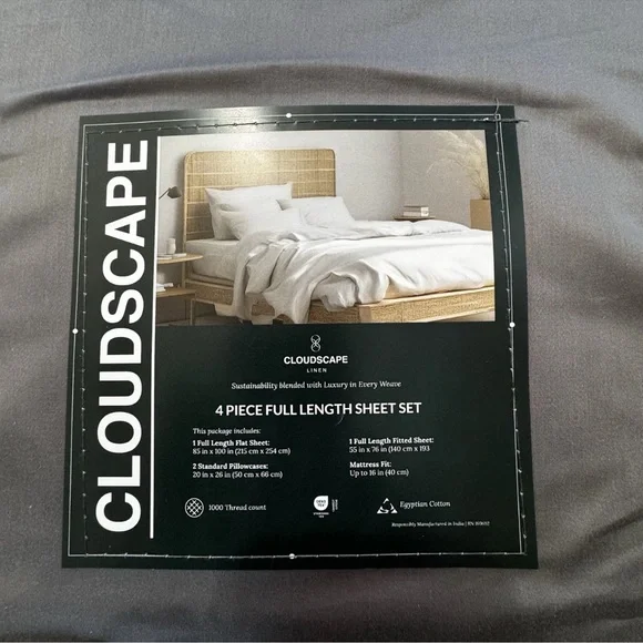 Cloudscape Linen Luxury Full Sheet Set 100% Egyptian Cotton 1000 Thread C. Gray - Picture 3 of 5